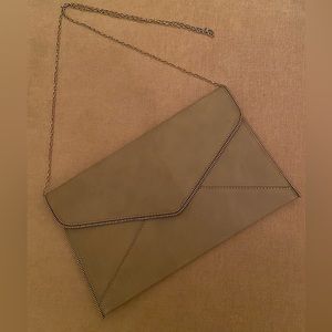 Grey envelope clutch with removable shoulder chain